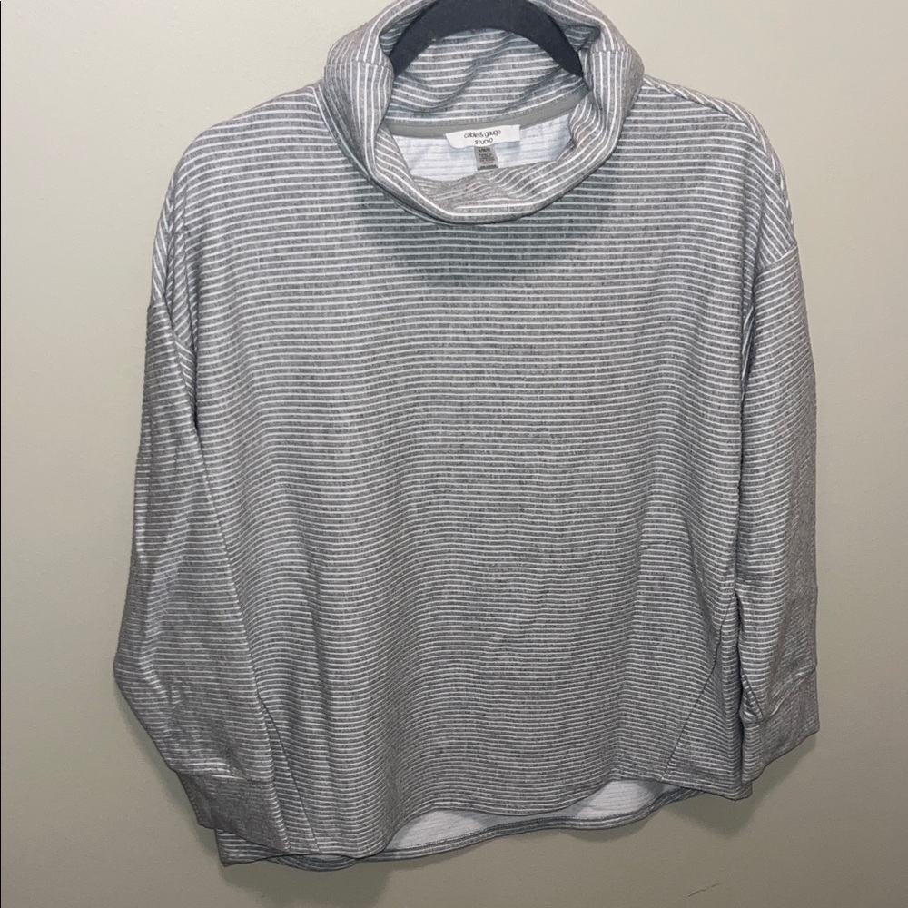 Cable & Gauge Gray Striped Cowl Neck Top